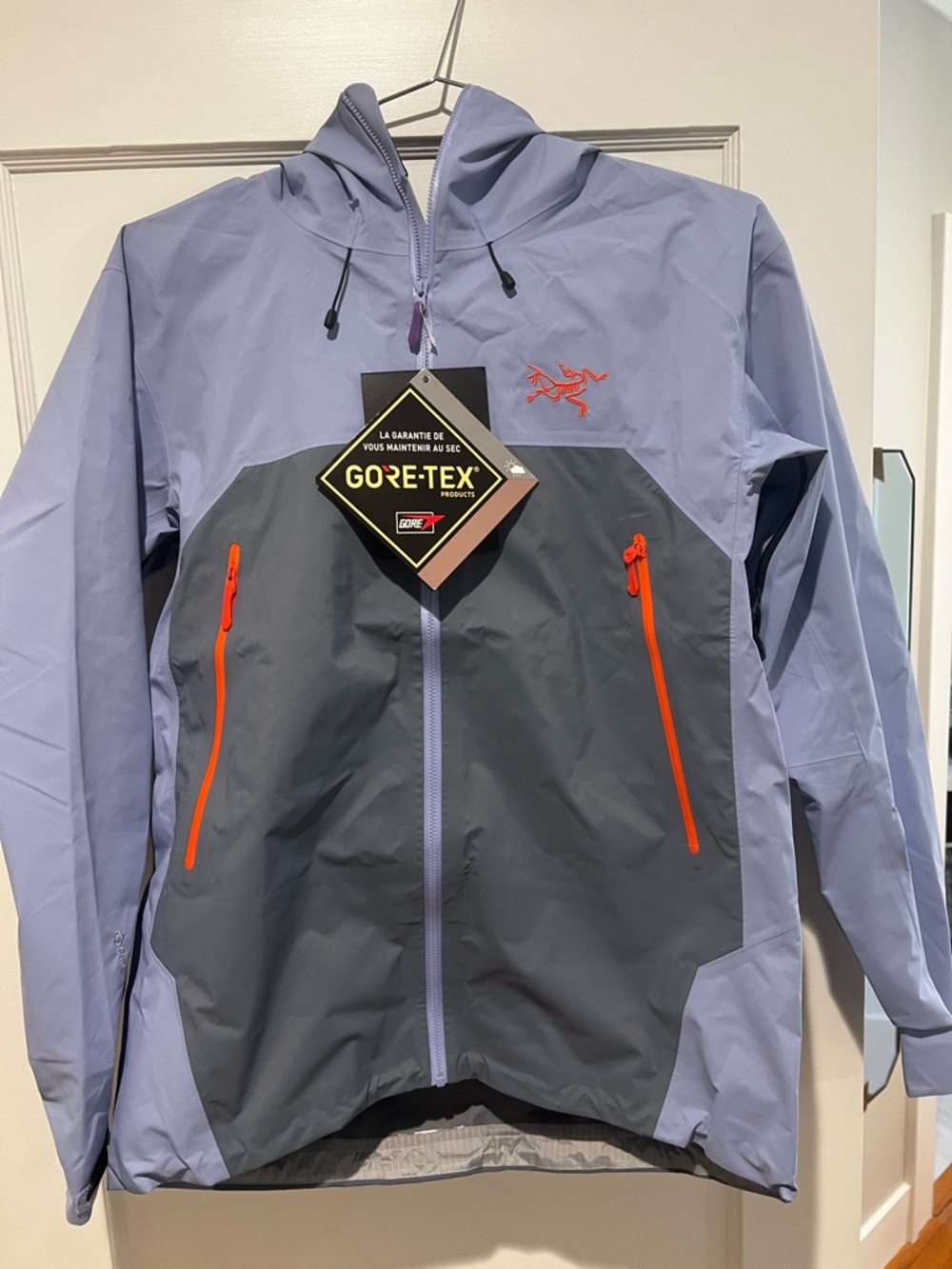 Arc'teryx Beta LT Waterproof Hooded Shell Jacket in Light Lavender and Charcoal
